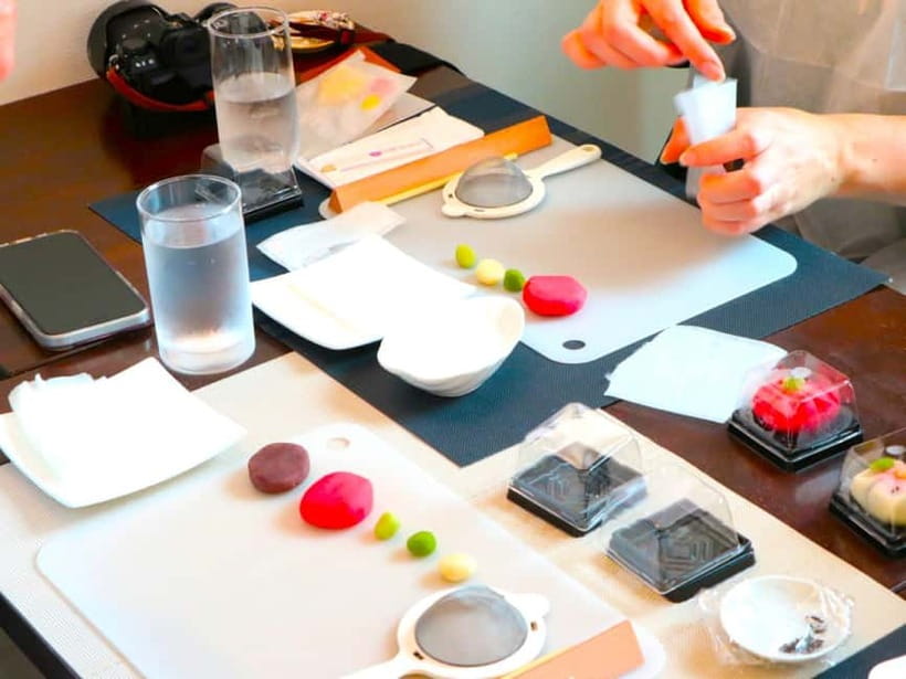 At an Antique Shop, Tea Ceremony and Japanese Sweets Forming - Inside a century-old antique shop, not an apartment classroom