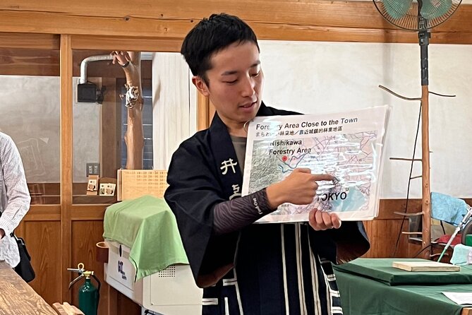 Ecotourism and Woodcraft with a Mountain Artist Near Tokyo - Pyrography on Edo Castle wood: your kanji becomes a smartphone stand