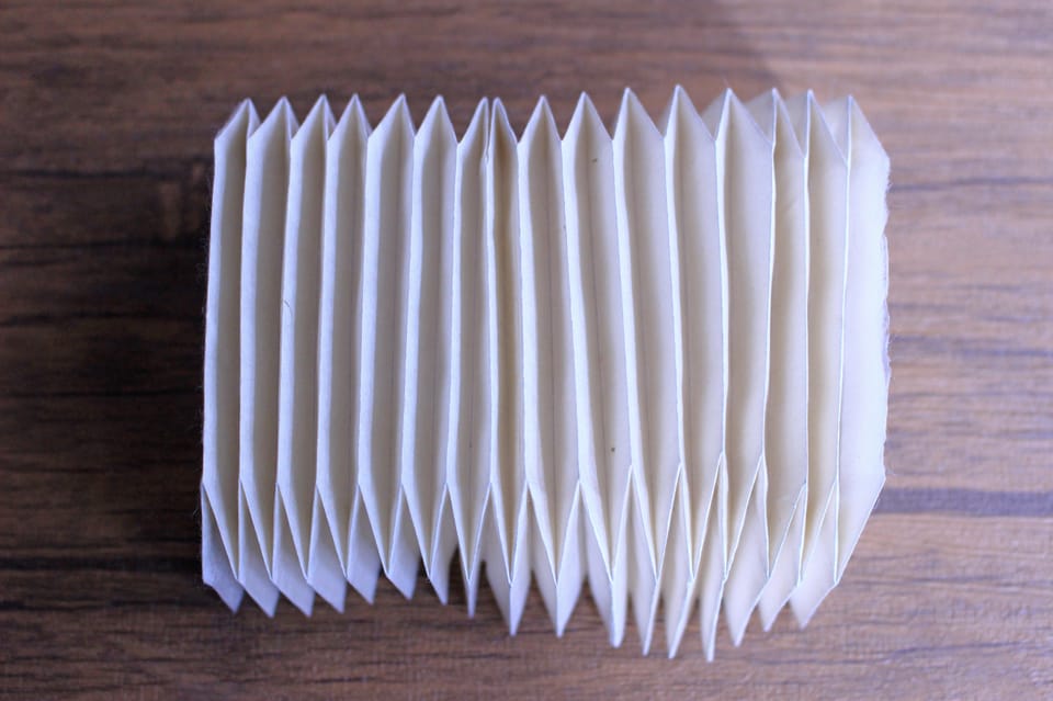 Mini Origami Lamp and Mizuhiki knot Belt Workshop in Ueno - The mini origami lamp: bellows folds, warm glow, and a closed-book shape