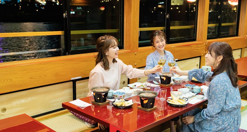 Sumida River: Japanese Traditional Yakatabune Dinner Cruise - The First Stretch Down the Sumida River: City Lights and Photo Time on the Roof